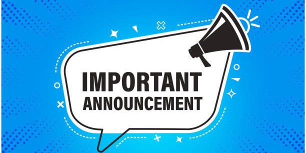 Important Announcement with Megaphone banner on blue background. Vector illustration.