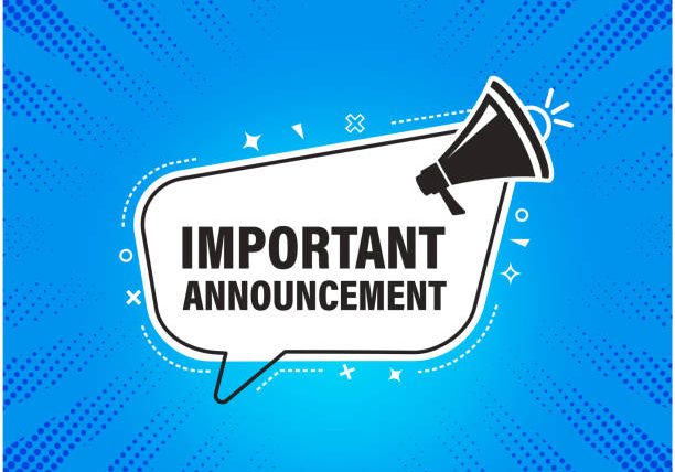 Important Announcement with Megaphone banner on blue background. Vector illustration.